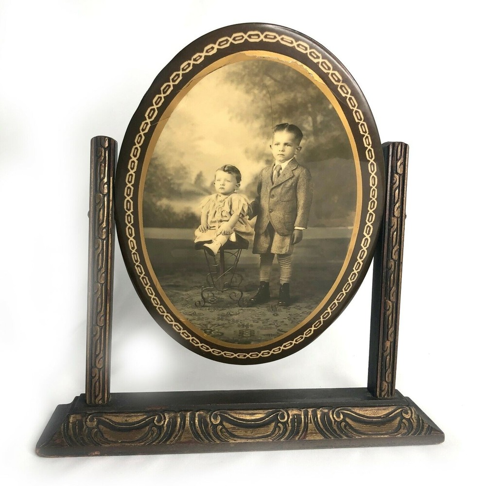 Tintype Ferrotype Photo Children Portrait in Antique Tilt Frame Lg. 5.75" x 8"